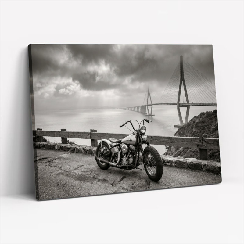 Ensemble de 1 tableau sur toile représentant un pont de moto, 28"H x 40"W, Toile tendue