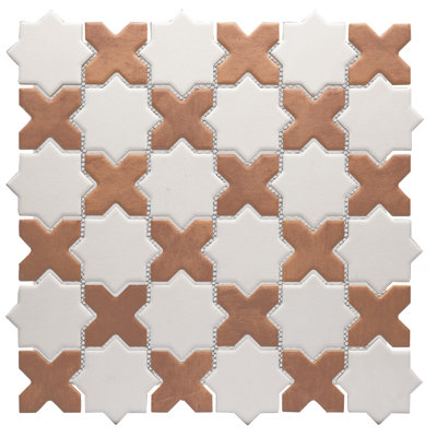 Sentier Des Cotto Star avec croix 11-7 / 8 po X 11-7 / 8 po Carreau de mosaïque en porcelaine
