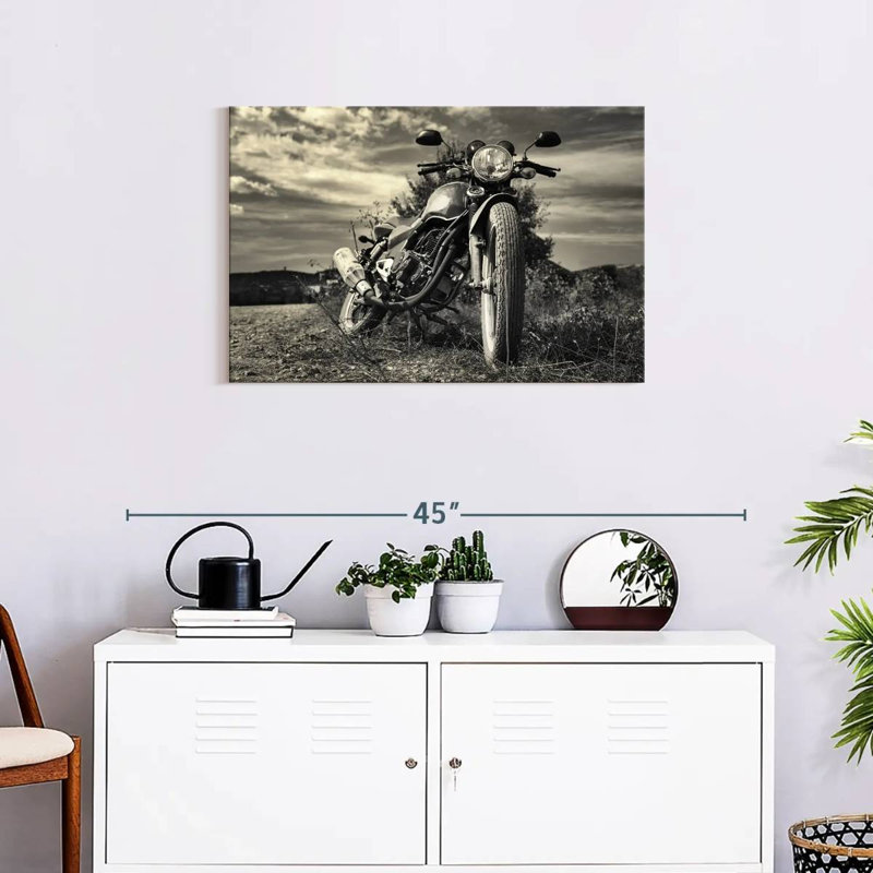 Motocyclette d'extérieur rétro sur toile, H 20 po x l 30 po x P 1,25 po