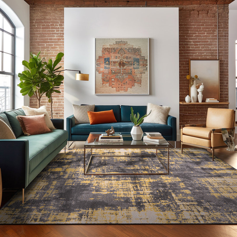 Malica Abstract Yellow/Ivory/Gray Area Rug, Rectangle 5' x 7'