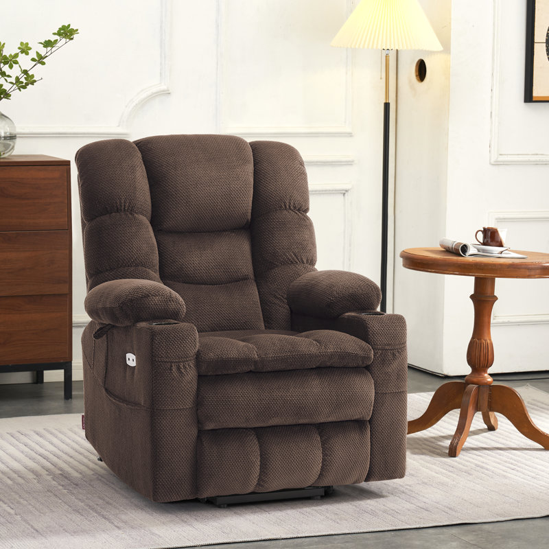 Petit fauteuil inclinable électrique à double moteur avec massage et chaleur, appui-tête réglable, Café