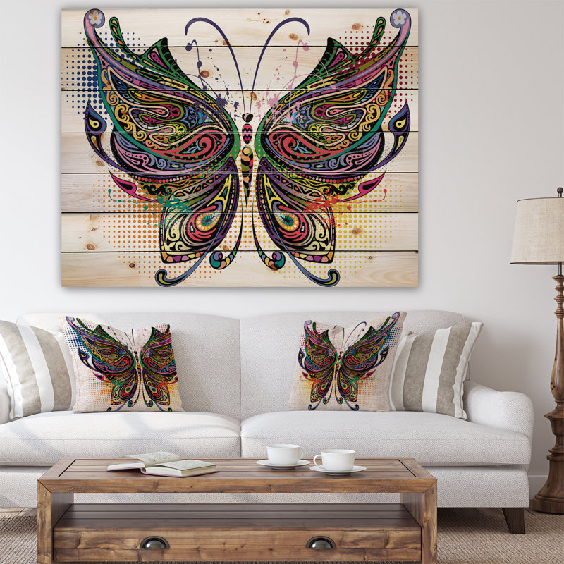 « panaché papillon », impression, H 30 po x l 40 po x P 1,5 po, Bois