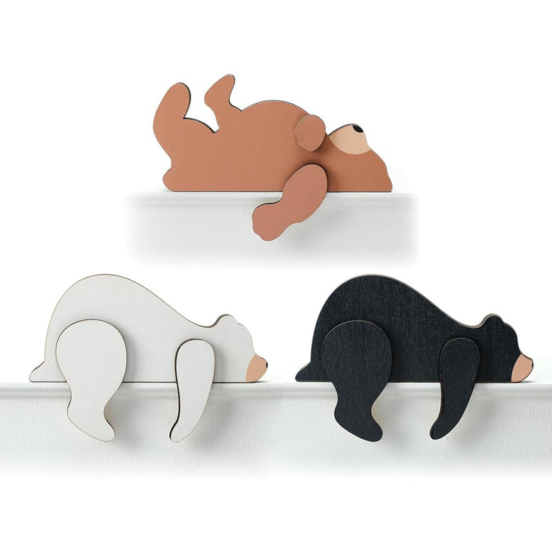 Décoration en bois d'ours dormant - Décoration de chambre de bébé forêt, étagère ou porte en 3 couleurs