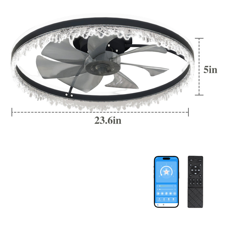 Ventilateur de plafond encastré d'intérieur avec lumière, ventilateur de plafond sans lame à DEL avec télécommande et ensemble d'éclairage inclus, idéal pour les plafonds bas