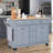 Kitchen Island With Rubber Wood Countertop, Kitchen Cart On 5 Wheels With Storage Cabinet And 5 Drawers For Dinning Room-630192521