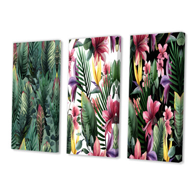 Feuilles de palmier tropicales dans la jungle - ensemble d'art traditionnel de 3 pièces