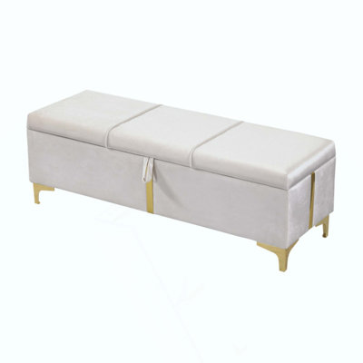 Elegant Upholstered Storage Ottoman,Storage Bench With Metal Legs For Bedroom,Living Room,Fully Assembled Except Legs