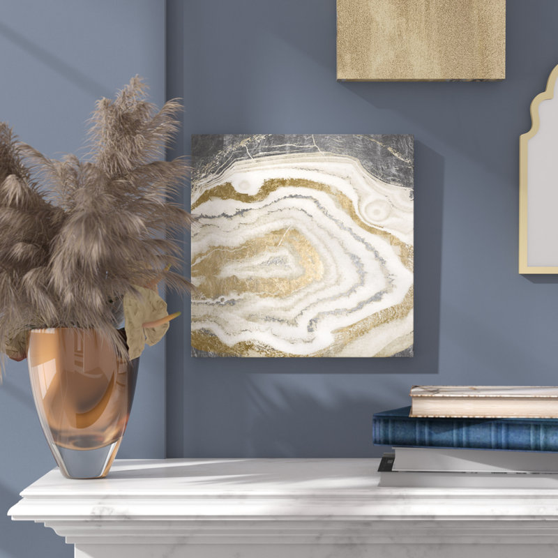 «Abstract Silver Gold Agate Geode Crystals», reproduction d'art graphique sur toile, H 12 po x l 12 po x p 1,5 po, Blanc