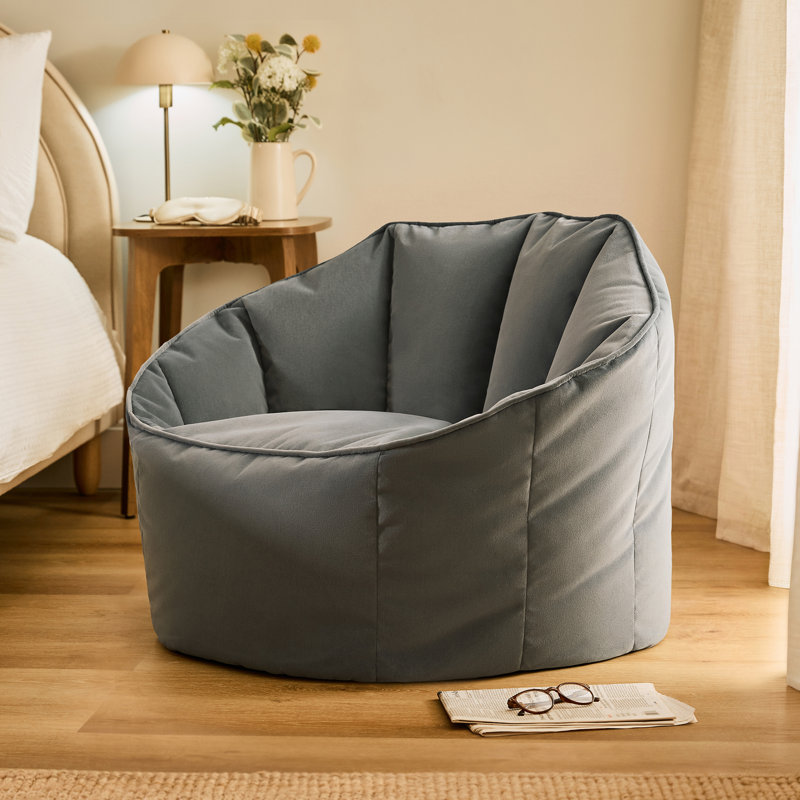 icon Sirena Scallop Chair Bean Bag Ochre Yellow Velvet Bean Bags, Charcoal Grey