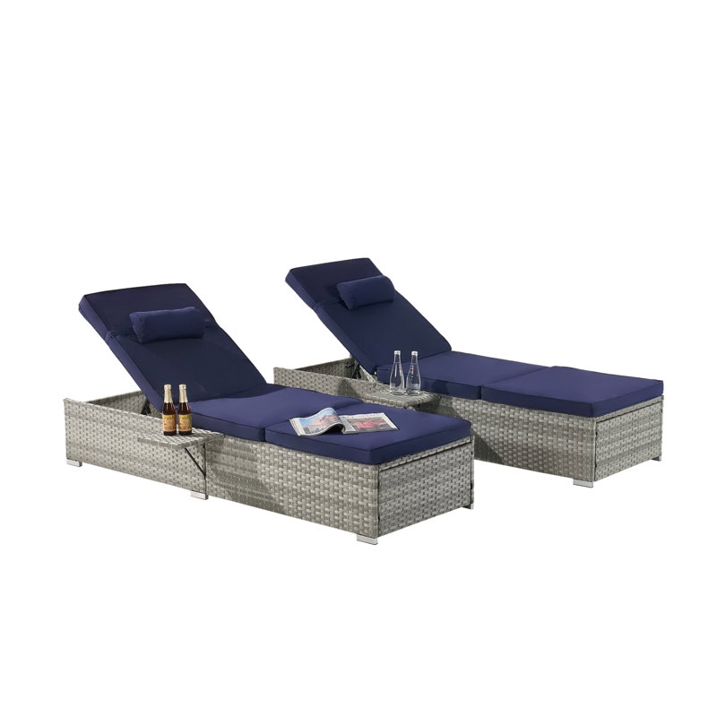 OUTDOOR SOFA PE RATTAN FURNITURE DECK CHAIR GRAY RATTAN, Blue