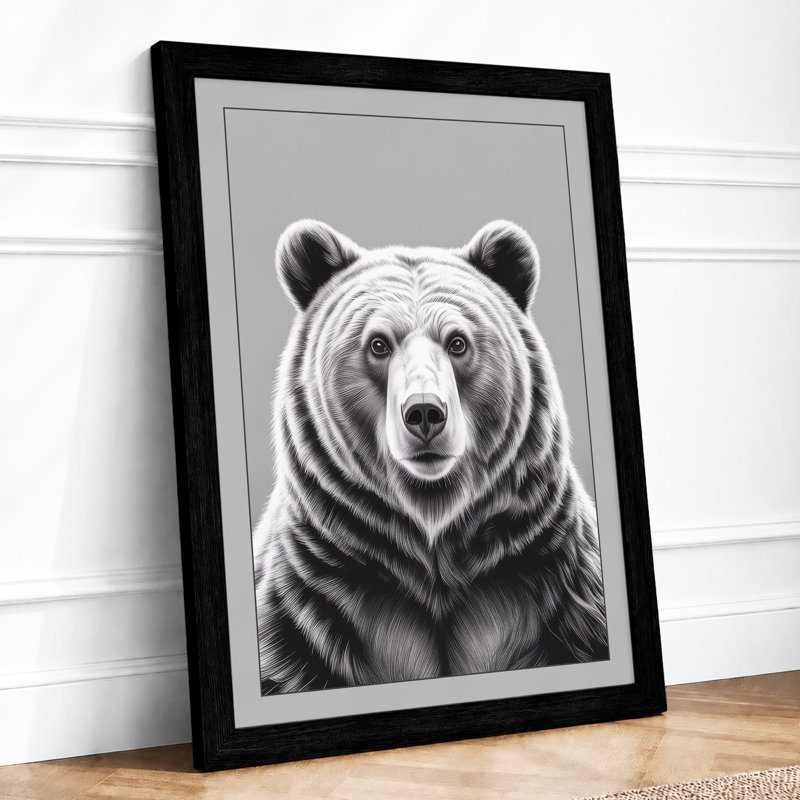 Bear's Direct Gaze Modern - Framed Print, A2 - 59.4 x 42.0 cm, Black