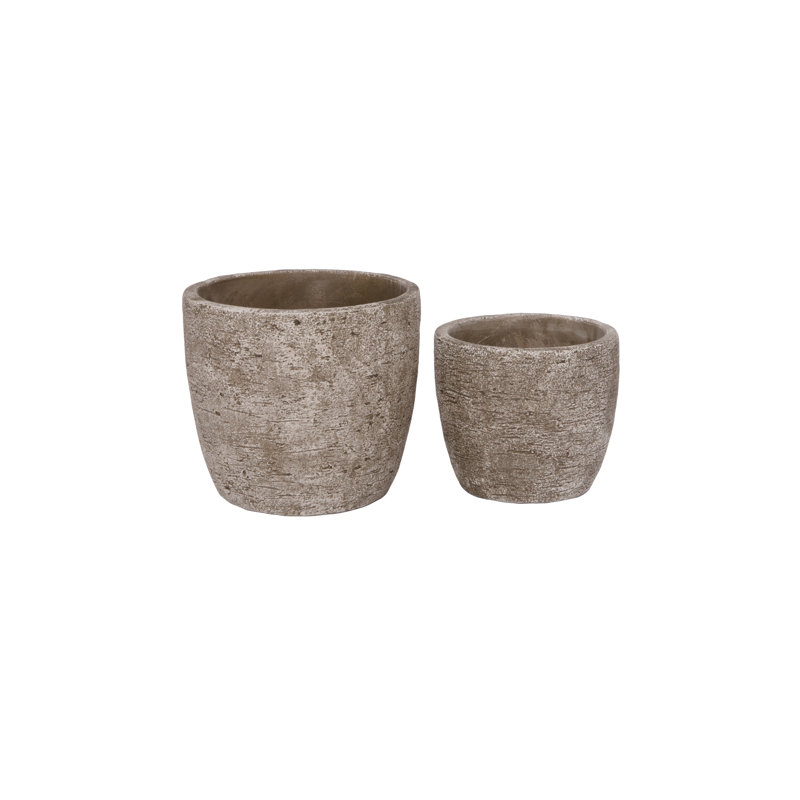 Ensemble de deux pots de fleurs ronds en ciment vert mousse