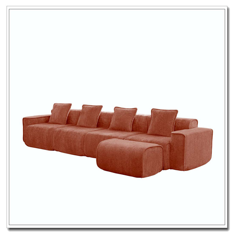 Canapé modulaire modulaire en L à 4 places avec passepoil à bordure française, aucun assemblage requis, canapé à 4 places avec coussins décoratifs et 1 repose-pieds mobile