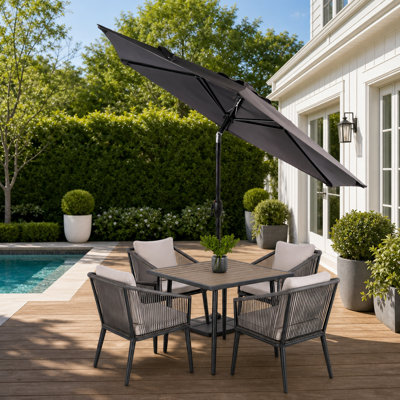 Parasol de marché hexagonal de 7,5 pi pour patio, lève-personne à manivelle, inclinaison à 45 degrés à bouton-poussoir, auvent en polyester imperméable avec évent supérieur, abat-jour extérieur pour jardin, patio, piscine, cour, base non inclus