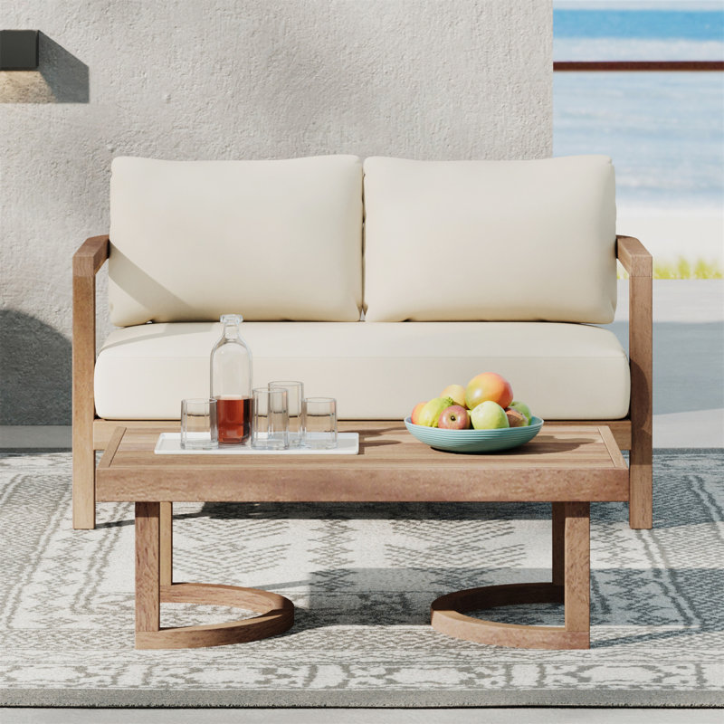 Charmant ensemble de sièges d'extérieur en bois d'acacia avec coussins et table basse pour divers espaces extérieurs