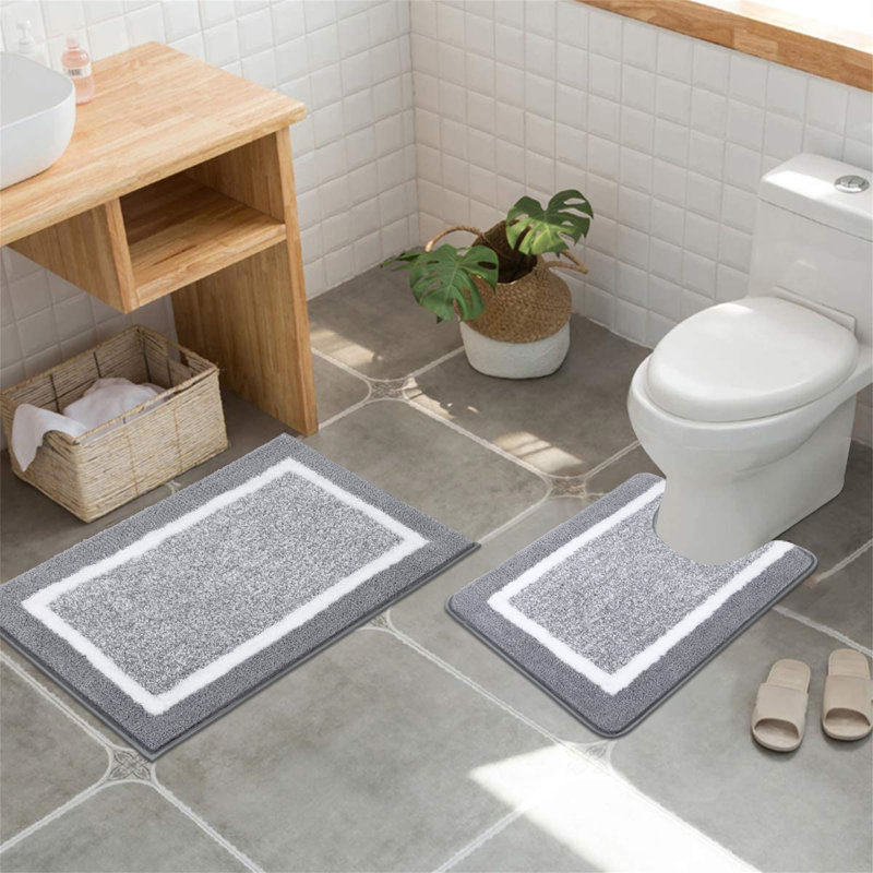 Rectangle Bath Mat, White;Grey