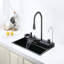 Évier de cuisine à cascade de baleines grises, évier à cuve simple en acier inoxydable 304, affichage numérique intelligent, commande à bouton de piano, robinet coulissant, modes d'eau multiples pour la cuisine à domicile