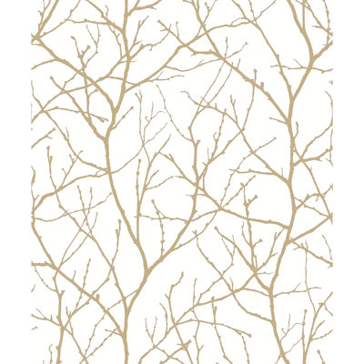 Trees Silhouette Floral Metallic Wallpaper Roll