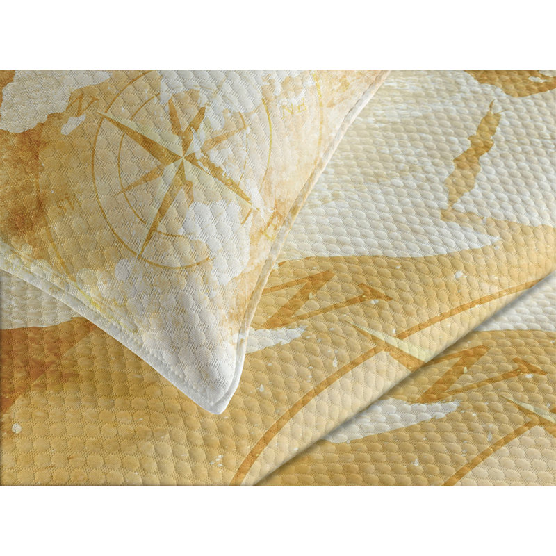 Ambesonne Compass Bedspread Set Old Fashioned World Map Cream Tan, King Coverlet / Bedspread + 2 Standard Shams