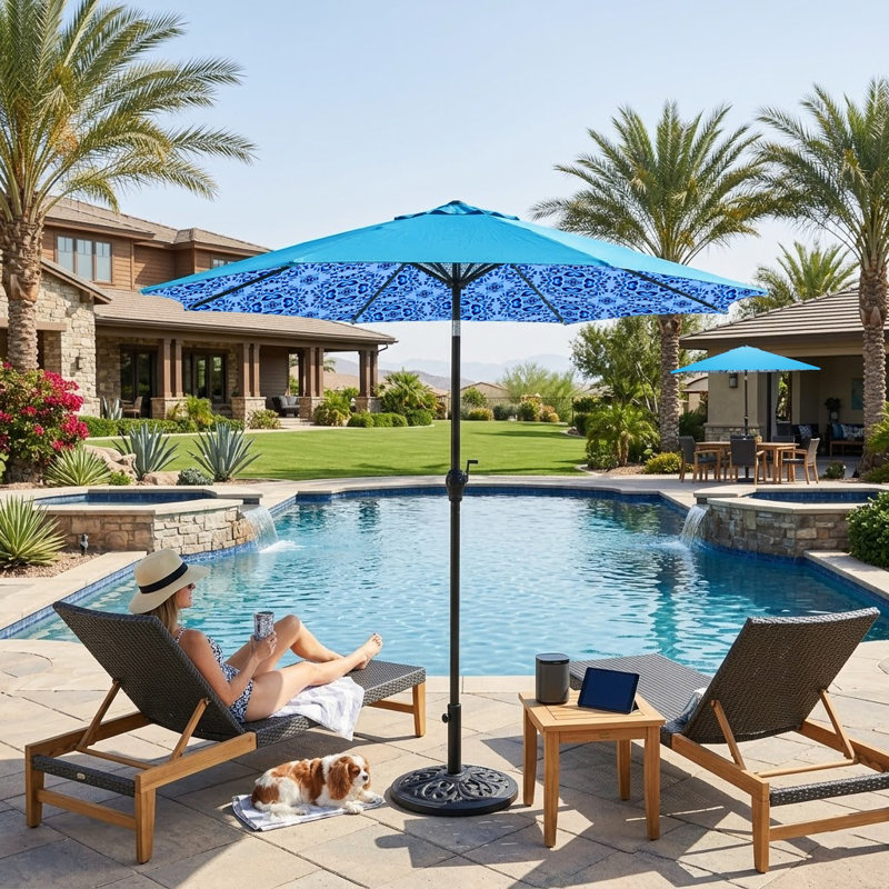 Parasol de patio avec auvent de glace, abri de jardin, de terrasse et de piscine, Bleu marine / bleu glace