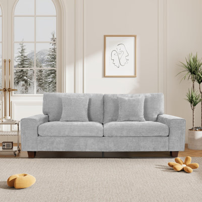 88.58" Modern Chenille Upholstered Sofa With Solid Wood Legs For Living Room,Gray