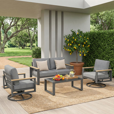 4-Seat Aluminum Patio Furniture Set With Swivel Chairs