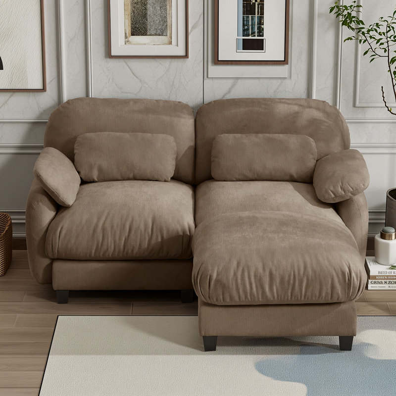 Canapé d'angle 2 places avec pouf amovible, Brun