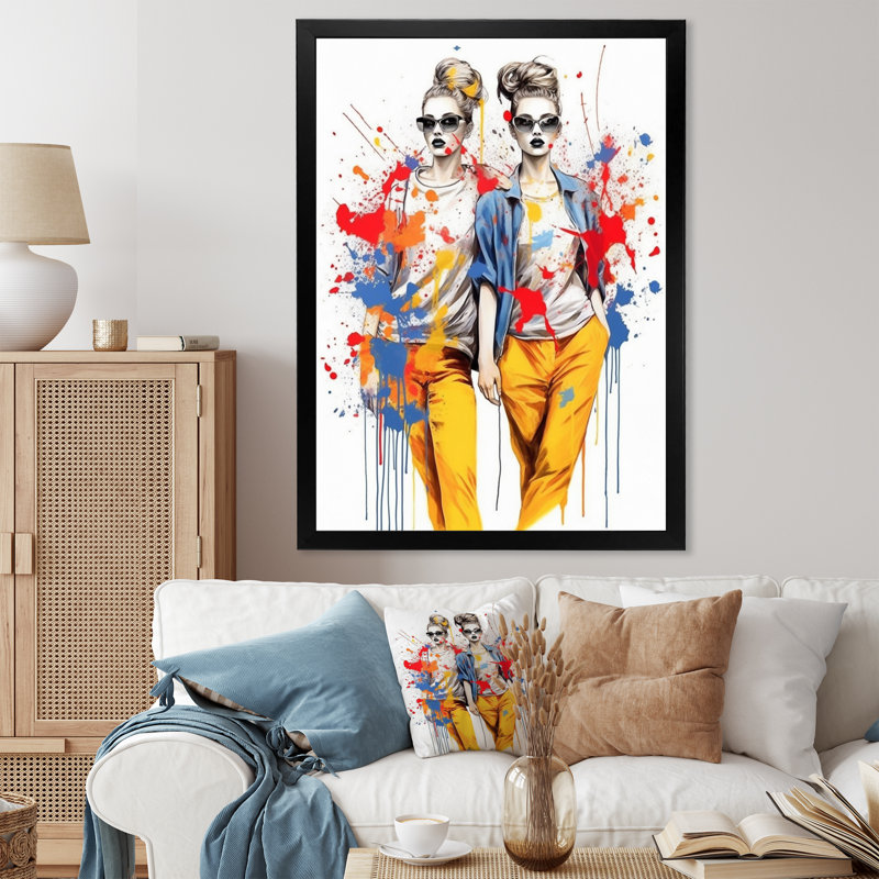 Jumeaux à la mode sur toile, Cadre photo noir, H 40 po x l 30 po x P 1,5 po