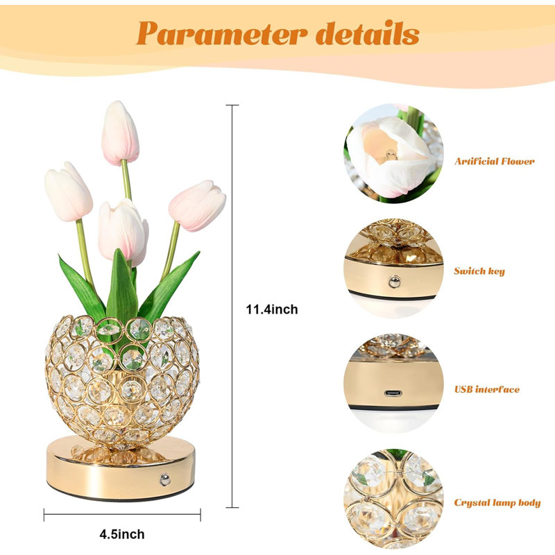 Rechargeable Tulip Flower Lamp With Touch Control, 3-Colour Modes, And Stepless Dimming, Cordless LED Night Light For Home Decor And Gifting