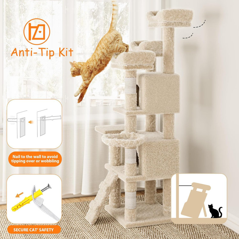 Arbre à chat, tour de chat à plusieurs niveaux avec arbre à chat 63 po, Jaune
