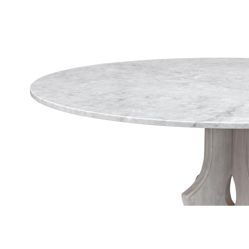 Delaney Dining Table – White Marble Top with Washed Gray Wood Base