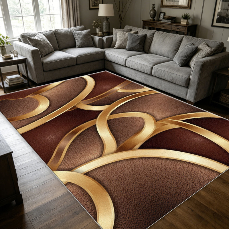 Brown Gold Abstract   area rugs for Living Room, Soft and Comfortable, Suitable for all seasons, easy to maintain, machine washable Indoor floor mat, Under Table Farmhouse suitable for Bedroom, Dining Room, Study,  Balcony, Home Decor Patio