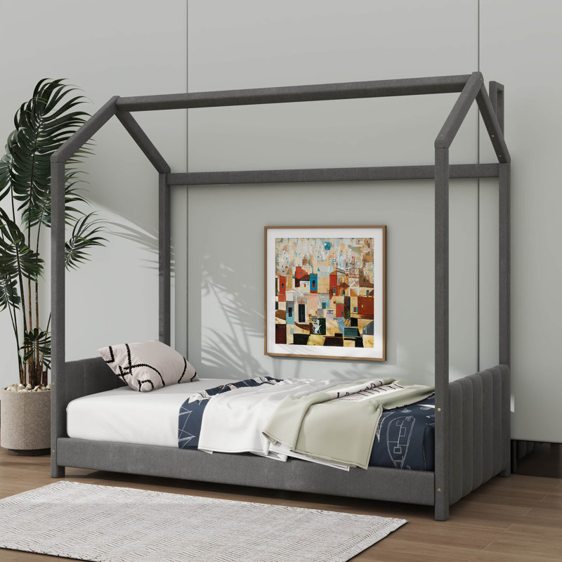 Lit en bois avec un velours d'inspiration, Simple