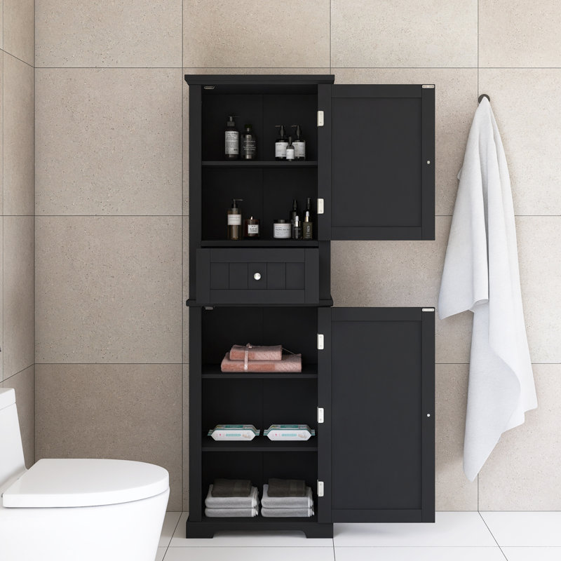 Grande armoire de rangement avec tiroir et tablette réglable, Noir