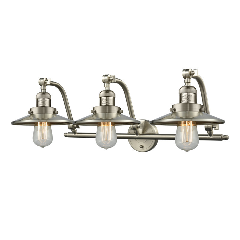 Clintonpark 3 - Light Dimmable Vanity Light, Brushed Satin Nickel, Brushed Satin Nickel, 60 Watt Vintage Incandescent Bulb