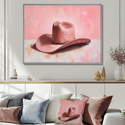 Minimalist Pink Cowgirl Hat - Cowgirls Wall Art Living Room
