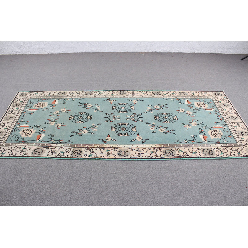 Tapis vert rétro turc Anatolian - idéal pour la cuisine et la décoration moderne