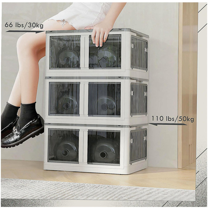 Bacs de rangement empilables avec couvercles, roulettes et pliables HOMcom, blanc