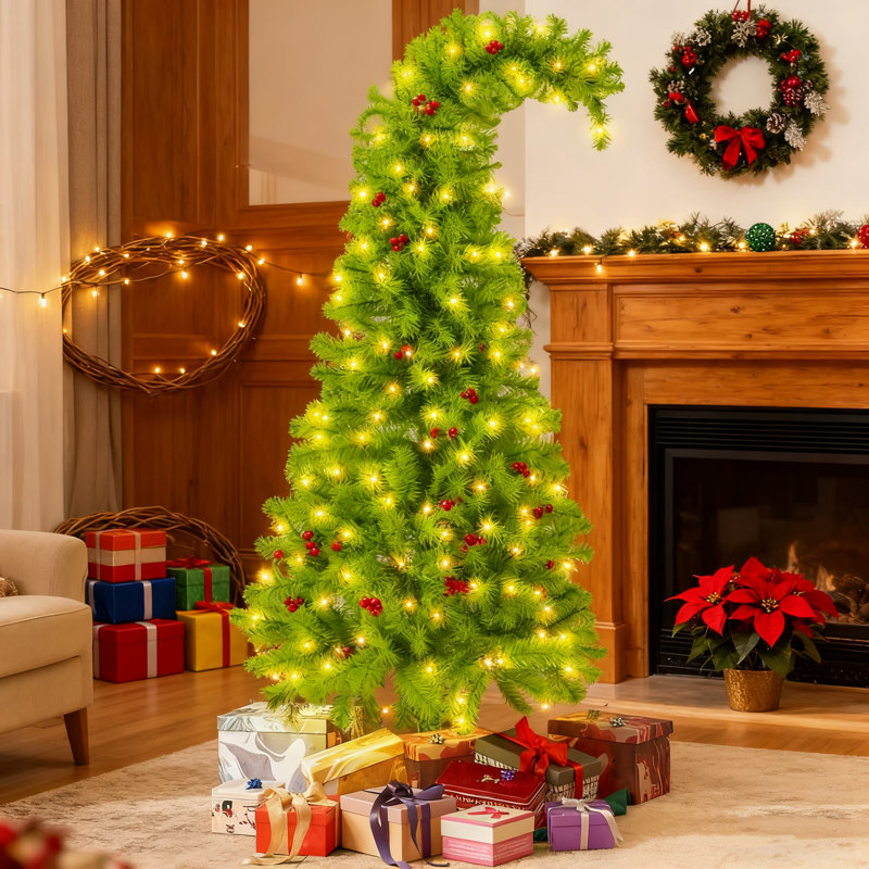Arbre de Noël fantaisiste illuminé de 5 pi avec 150 Leds blanc chaud, 8 modes d'éclairage et minuterie, arbre de Noël artificiel complet avec support en métal stable, décoration intérieure facile à assembler