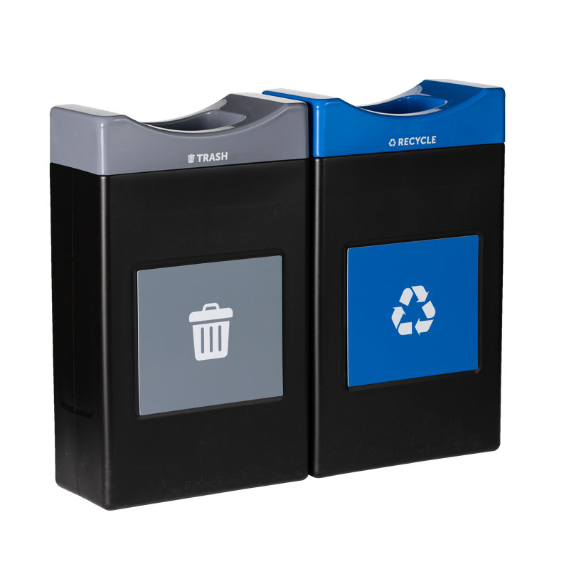 Centre de recyclage et de poubelle à 2 jets Avante Commercial Zone, unités ouvertes peu profondes de 2 à 30 gallons, doublures incluses