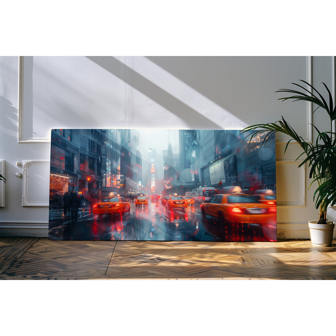 Bilder auf Leinwand 120x60cm New York Manhattan Straße gelbe Taxis Regen