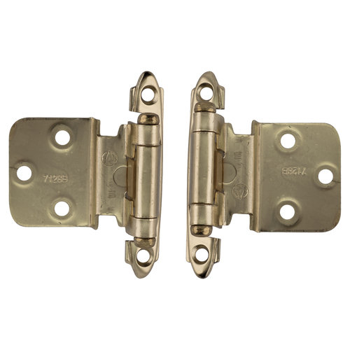 Non Self Closing, Free Swinging Variable Overlay Flush Cabinet Hinge Pair Polished Brass