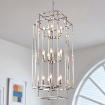 3-Tiers Large 15- Light Large Dimmable Farmhouse Lantern Square/Rectangle Chandelier
