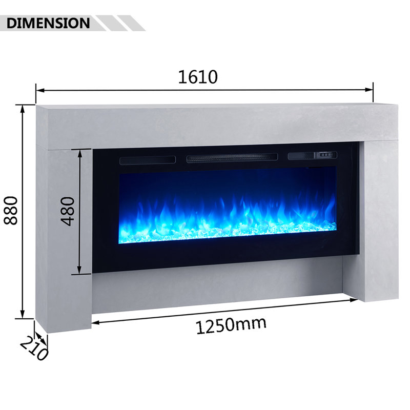 FLAMME Carmaux Freestanding Electric Fireplace, 3 LED Flame Colours, 2kW Heater, Logs or Crystal Fuel Bed, Remote, Cement Grey