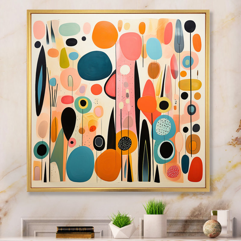 Pink Mid Century Playful Patterns II - Mid-Century Canvas Art Print, H 36 po x l 36 po, Reproduction avec cadre flottant
