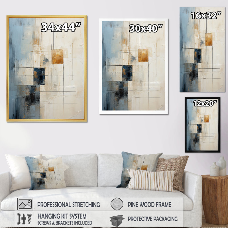 «Geometric Christianity Cross Collage», reproduction d'art abstrait mural, Cadre flottant doré, H 32 po x l 24 po x P 1 po
