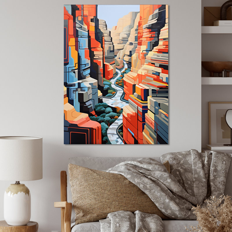 Canyon de Stijl, paysage inspiré sur toile, Toile tendue, H 20 po x l 12 po