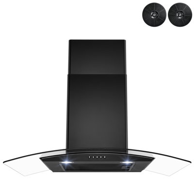 30 in. 217 CFM Convertible Wall Mount Range Hood with Curved Tempered Glass and Carbon Filters in Black Painted Stainless Steel