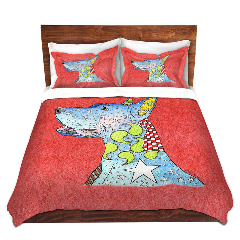 Ensemble de housse de couette great-danois, 1 housse + 2 taies très grand lit, Bleu / pastèque