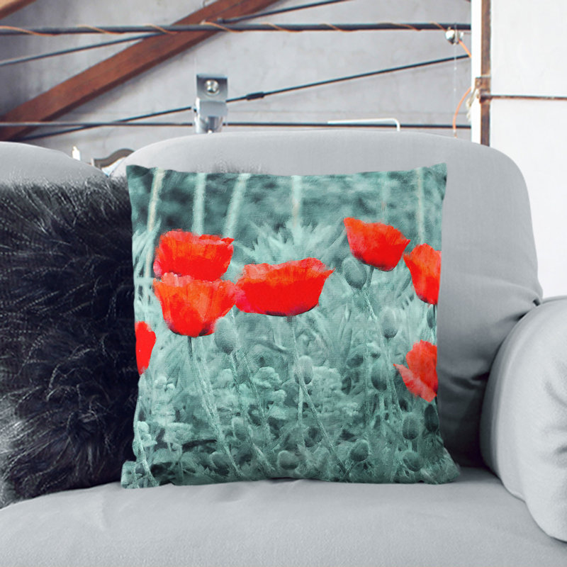 Field Of Poppies Vol.4 Painting Floral Square Throw Cushion, 55cm H x 55cm W x 20cm D, White